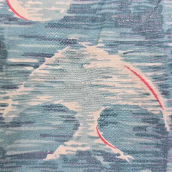 Vintage Lands' End Hawaiian Button Shirt Men's Large Blue Surfing Ocean Fish Fun - Picture 3 of 11